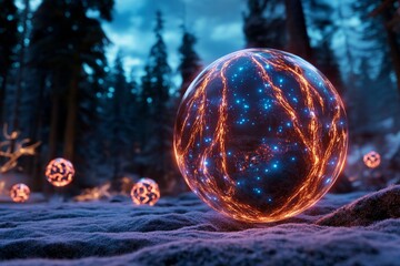 Poster - A magical ecommerce marketplace with floating products displayed in glowing orbs, set in a dreamy, enchanted forest