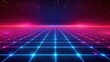 © CLOVER BACKGROUND - Glowing Neon Grid with Digital Lights in a Futuristic Landscape