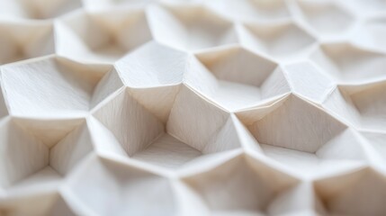 Poster - Textured close-up of a beige paper honeycomb board cutout, highlighting the intricate hexagonal pattern and natural shadows, design, crafts, background element.