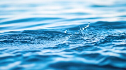 Aufkleber - Water splash creating droplets against a clean white background, featuring vibrant blue water surface texture, clear liquid dynamics, nature, high contrast, precise details.