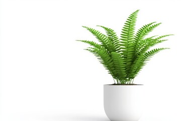 Poster - A simple and clean drawing of a dwarf fern in a modern pot, rendered in bright greens and light grays on a white background