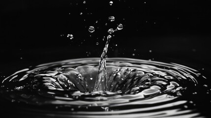 Aufkleber - High-speed water splash creating dynamic ripples against a contrasting black background for striking visual impact