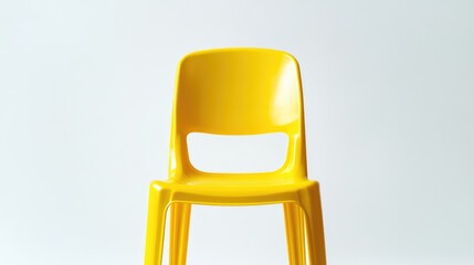 Fototapete - Vibrant yellow plastic chair on a clean white background showcasing modern design and simplicity