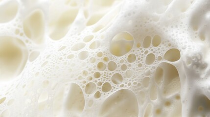 Detailed close-up of textured white fruit foam net, showcasing intricate bubbles and patterns, emphasizing softness and lightness, macro photography, abstract background, food presentation.