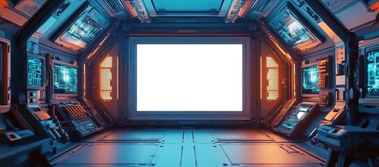 Poster - Futuristic Spaceship Bridge with Blank Central Screen
