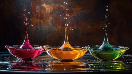 Aufkleber - High-speed photography of colorful water droplets creating stunning splash shapes in a controlled studio environment