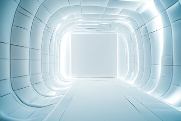 Poster - Futuristic White Tunnel with Illuminated Walls and Blank Square