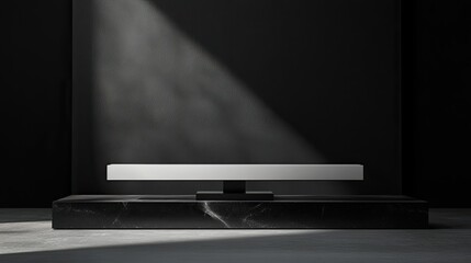 Poster - Minimalist Black Marble Platform with White Rectangular Display