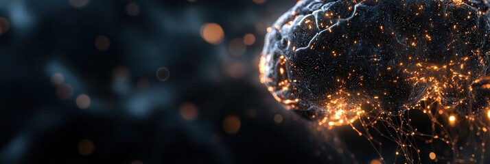 Aufkleber - Abstract representation of a human brain illuminated by bright neural networks and synapses, offering space for additional text or information. Generative AI