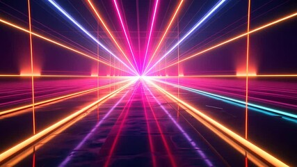 Aufkleber - Futuristic neon tunnel with vibrant lights, digital art. Cyberpunk aesthetic and immersive technology concept