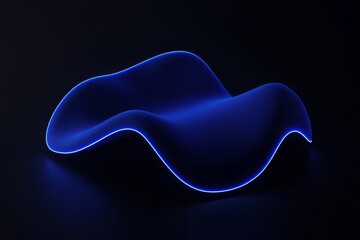 Poster - Abstract Blue Wispy Light Sculpture on a Dark Background with Smooth, Flowing Shapes and Soft Glow, Perfect for Modern Artistic Concepts and Contemporary Designs