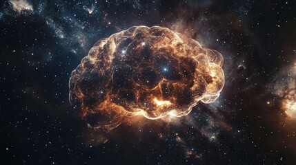 Aufkleber - A cosmic brain composed of glowing stars and swirling galaxies floats in the vastness of deep space, inviting further exploration and imagination. Generative AI