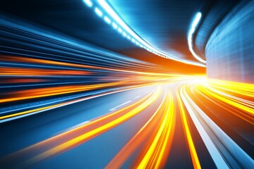 Poster - Abstract Motion Blur of Bright Light Trails in a Tunnel Reflecting Speed and Energy, Creating a Dynamic and Futuristic Atmosphere for Transport Themes