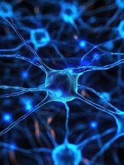 Leinwandbilder - This close-up reveals the intricate neural pathways of a brain highlighted by glowing blue elements, emphasizing complexity and connectivity. Generative AI