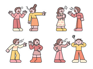 Poster - two people standing, arguing, arguing and getting angry. illustration of small and cute character pe