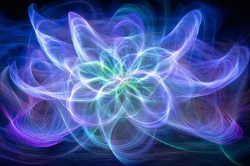Poster - Colorful Abstract Light Patterns Creating a Mesmerizing Floral Design with Swirling Bright Lines and Dynamic Motion Effects in a Dark Background