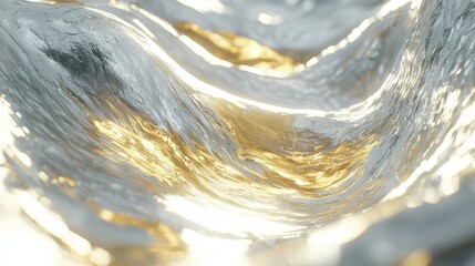 Poster - Surreal flowing terrain with golden texture abstract art digital creation fluid environment close-up perspective artistic concept
