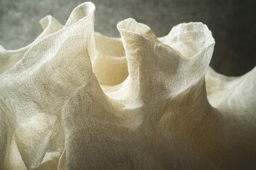 Poster - Delicate Curves of Creamy Fabric Drapery Creating Soft Textures and Light Play in Artistic Interior Decoration and Fashion Design Contexts