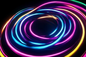 Aufkleber - Dynamic Swirls of Neon Light in a Dark Background, Creating a Sense of Energy and Motion with Vibrant Colors Circling Around in a Beautiful Abstract Design