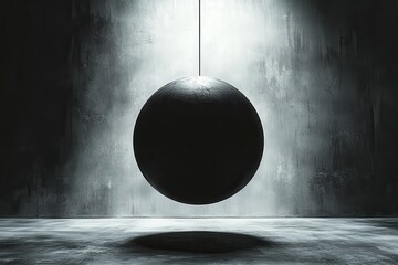 Poster - Minimalist abstract sphere of light floating in dark room artistic modern art environment unique perspective