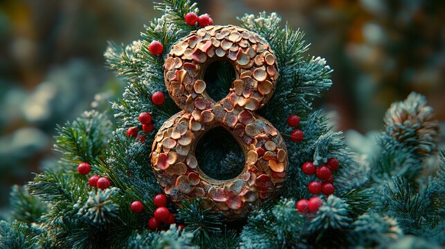 Holiday Numeric Character 8: An Artistic Arrangement of Christmas Tree Decorations