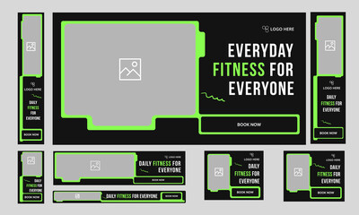 Wall Mural - Everyday fitness training web set banner design for social media post, workout web bundle banner design, daily exercise banner design, fully editable vector eps 10 file format