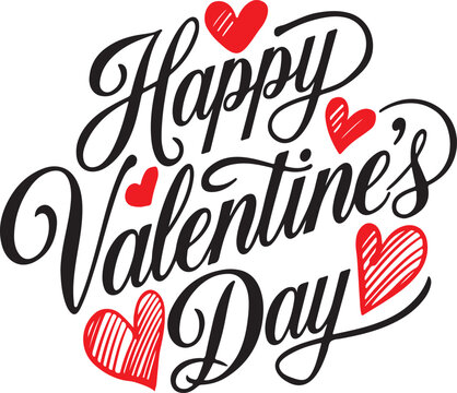 Happy Valentines Day lettering typography on white background, greeting card. Vector illustration.