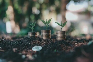 Poster - Three plants are growing out of three coins