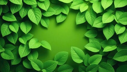 Green background with organic leaf patterns in 3D, featuring soft lighting and natural textures