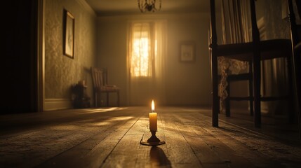 Poster - Warm Candlelight Illuminates Empty Room with Vintage Atmosphere