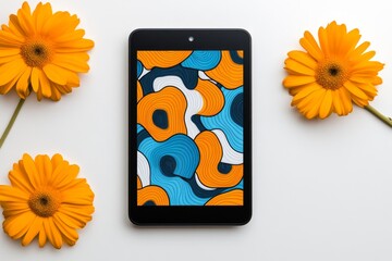 Poster - A clean 2D illustration of an ebook cover displayed on a minimalist tablet, featuring a bold title and a modern abstract design on a white background