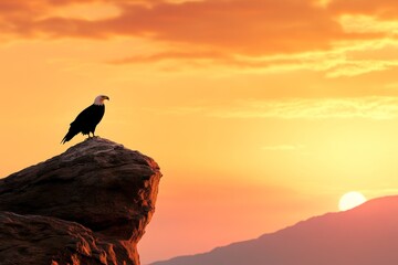 Aufkleber - A clean design of an eagle silhouette against a mountain, with muted earth tones and a simple composition