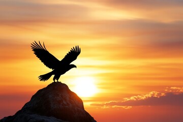 Aufkleber - A clean design of an eagle silhouette against a mountain, with muted earth tones and a simple composition