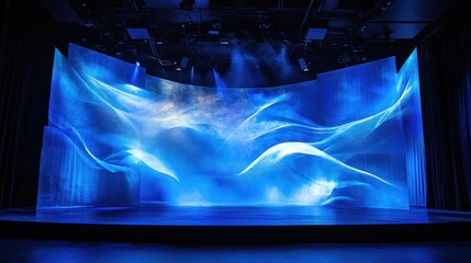Poster - Futuristic stage backdrops with interactive elements and digital integration.