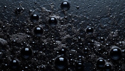 Poster - Dark surface features numerous water droplets reflecting light, enhancing texture and depth