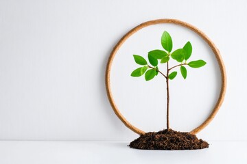 Poster - A minimalist depiction of a dwarf bonsai tree, its branches forming a perfect circle against a plain white background