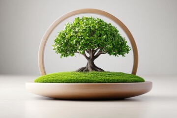 Poster - A minimalist depiction of a dwarf bonsai tree, its branches forming a perfect circle against a plain white background