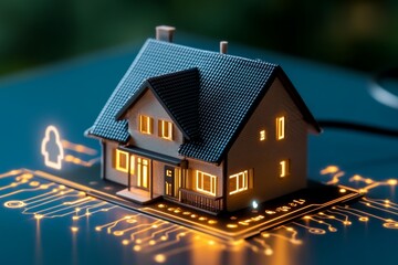 Poster - A pixel art depiction of a smart home interface managing energy efficiently, with animated lights and tiny icons glowing in an 8-bit retro style