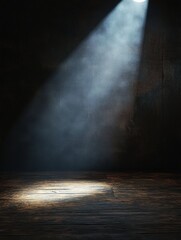 Leinwandbilder - A single light beam breaks through darkness in an empty room, creating an atmosphere of solitude and leaving room for text or messages. Generative AI