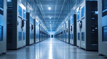  High-Tech Data Center with Server Racks and Modern Infrastructure