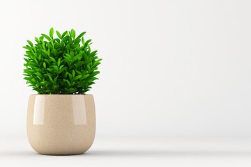 Poster - A simple and clean drawing of a dwarf fern in a modern pot, rendered in bright greens and light grays on a white background