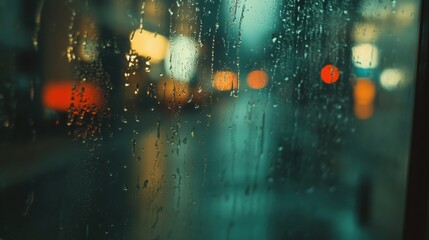 Aufkleber - Raindrops cling to a window while an empty street remains quiet, creating a tranquil setting perfect for reflection or writing. Generative AI