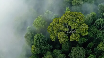 Poster - Exploring the mystique of a foggy rainforest aerial views of nature's enchantment in a lush environment