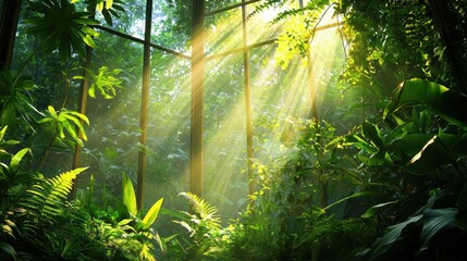 Poster - Exploring tropical plants in a greenhouse nature content humid environment lush viewpoint botanical concept for tropical plant enthusiasts