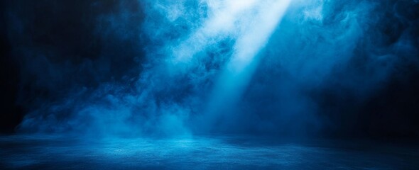 Poster - Blue smoky studio background with light beam.