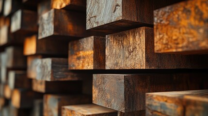 Poster - Industrial scene of stacked rusted steel beams, with a focus on the textures and metallic surfaces aged by time and weather exposure