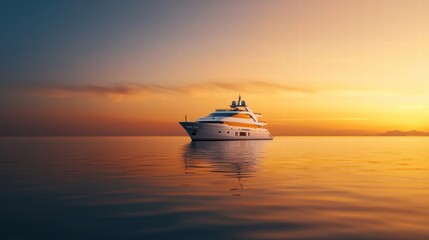 Wall Mural - Luxury yacht anchored at sunset on tranquil waters