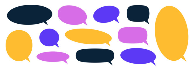 Aufkleber - Empty speech bubble collection. Purple, yellow, black cartoon text box set. Comic chat message balloon pack for poster, label, banner, badge, sticker. Pop art doodle frame or border bundle. Vector