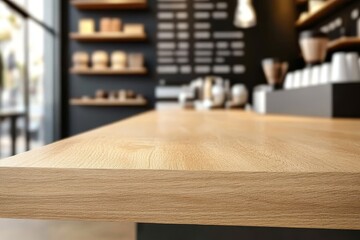 Aufkleber - Empty light wood counter top in modern cafe.