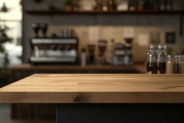 Aufkleber - Empty wooden counter top in a coffee shop.